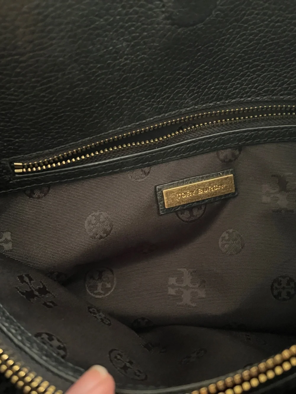 Tory Burch Black Pebbled Leather Shoulder Bag with Gold Chain-Strap